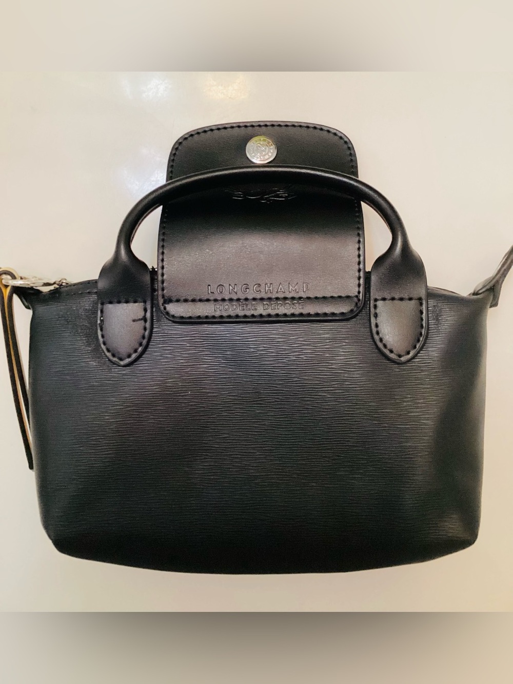 Longchamp Black Crossbody Le Pliage with Yellow Zip Pull - Picture 2 of 6